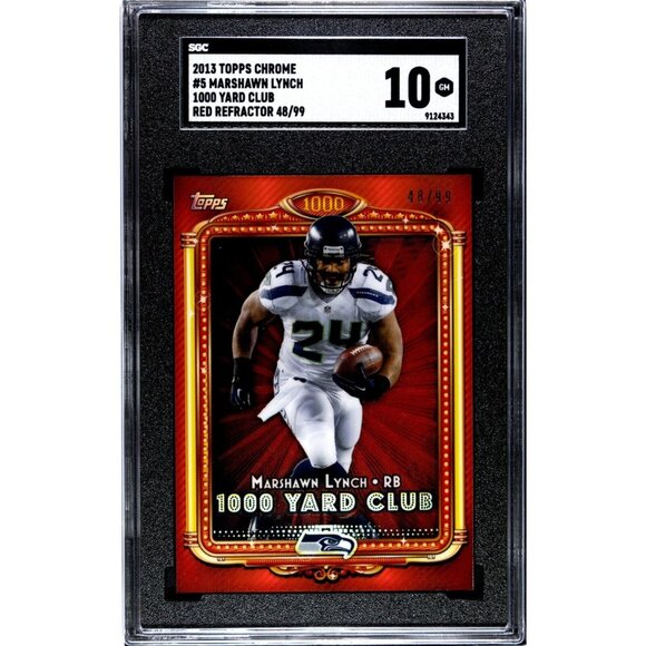 2013 SGC 10 Marshawn Lynch /99 Topps Chrome #5 1000 Yard Club Red Refractor